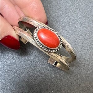 JKL Sterling Silver and Coral Cuff Bracelet